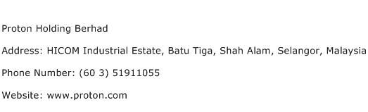 Proton Holding Berhad Address Contact Number