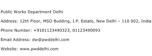 Public Works Department Delhi Address Contact Number