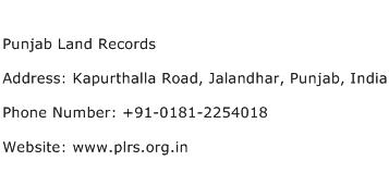 Punjab Land Records Address Contact Number