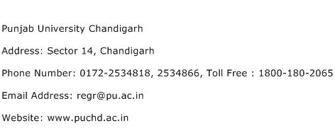 Punjab University Chandigarh Address Contact Number