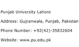 Punjab University Lahore Address Contact Number