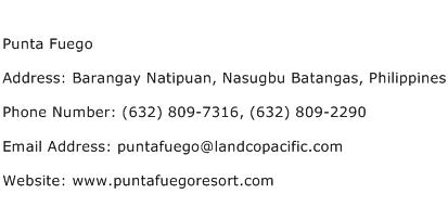 Punta Fuego Address Contact Number