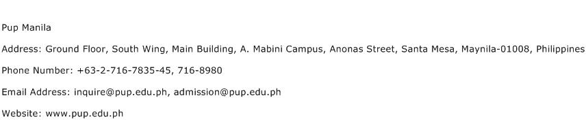 Pup Manila Address Contact Number