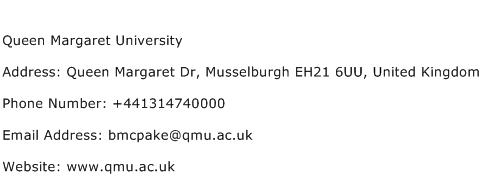 Queen Margaret University Address Contact Number
