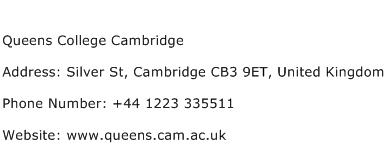 Queens College Cambridge Address Contact Number