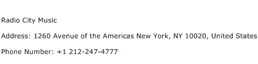 Radio City Music Address Contact Number