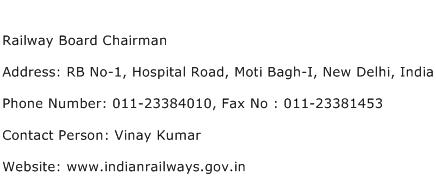 Railway Board Chairman Address Contact Number