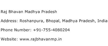 Raj Bhavan Madhya Pradesh Address Contact Number