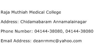 Raja Muthiah Medical College Address Contact Number
