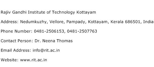 Rajiv Gandhi Institute of Technology Kottayam Address Contact Number