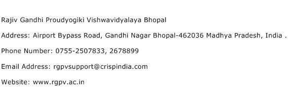 Rajiv Gandhi Proudyogiki Vishwavidyalaya Bhopal Address Contact Number