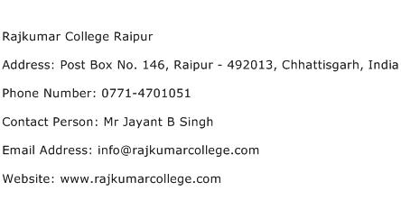 Rajkumar College Raipur Address Contact Number