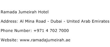 Ramada Jumeirah Hotel Address Contact Number