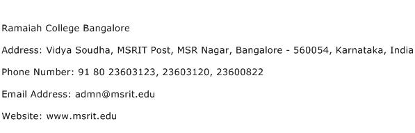 Ramaiah College Bangalore Address Contact Number