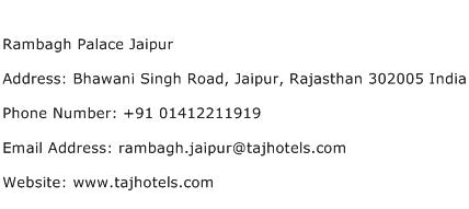 Rambagh Palace Jaipur Address Contact Number