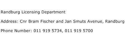 Randburg Licensing Department Address Contact Number
