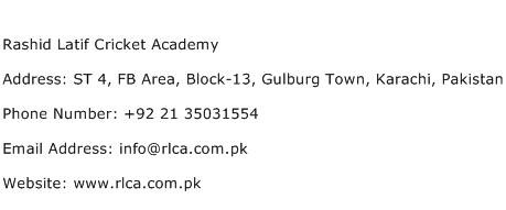 Rashid Latif Cricket Academy Address Contact Number
