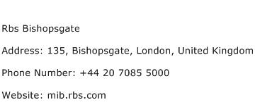 Rbs Bishopsgate Address Contact Number