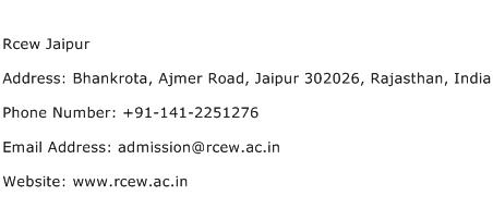 Rcew Jaipur Address Contact Number