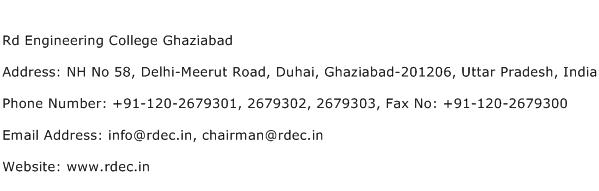 Rd Engineering College Ghaziabad Address Contact Number