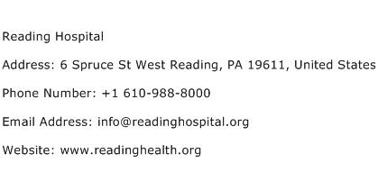 Reading Hospital Address Contact Number