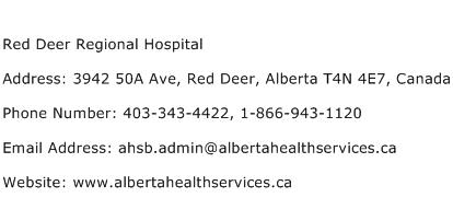 Red Deer Regional Hospital Address Contact Number