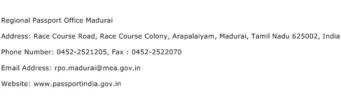 Regional Passport Office Madurai Address Contact Number
