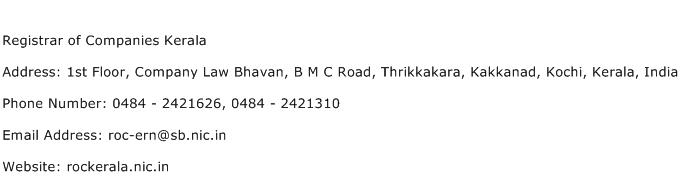 Registrar of Companies Kerala Address Contact Number