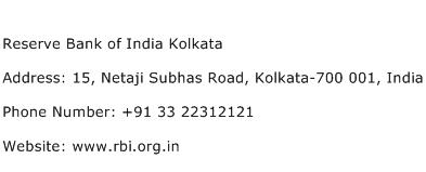 Reserve Bank of India Kolkata Address Contact Number