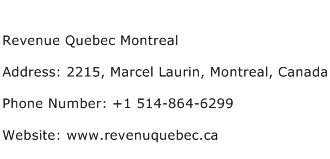 Revenue Quebec Montreal Address Contact Number