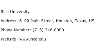 Rice University Address Contact Number