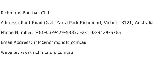 Richmond Football Club Address Contact Number