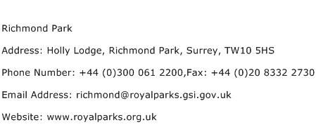 Richmond Park Address Contact Number