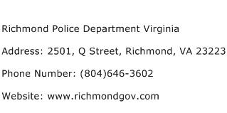 Richmond Police Department Virginia Address Contact Number