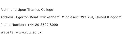 Richmond Upon Thames College Address Contact Number