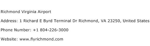 Richmond Virginia Airport Address Contact Number