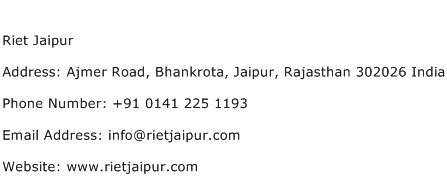 Riet Jaipur Address Contact Number