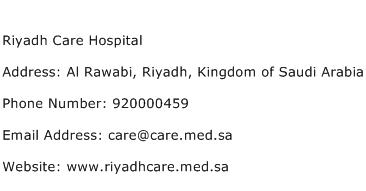 Riyadh Care Hospital Address Contact Number