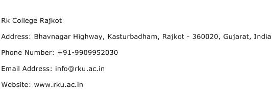 Rk College Rajkot Address Contact Number