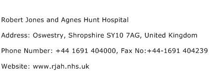 Robert Jones and Agnes Hunt Hospital Address Contact Number