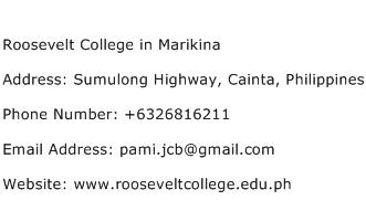 Roosevelt College in Marikina Address Contact Number