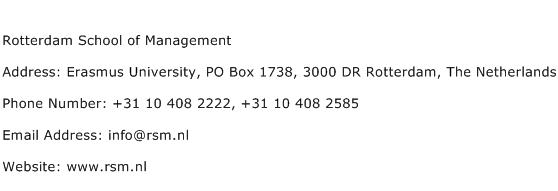 Rotterdam School of Management Address Contact Number