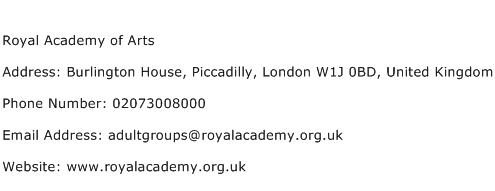 Royal Academy of Arts Address Contact Number