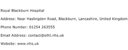 Royal Blackburn Hospital Address Contact Number