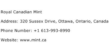 Royal Canadian Mint Address Contact Number