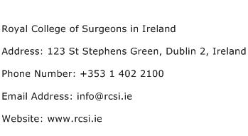 Royal College of Surgeons in Ireland Address Contact Number
