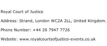 Royal Court of Justice Address Contact Number
