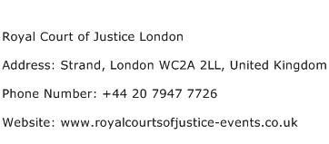 Royal Court of Justice London Address Contact Number
