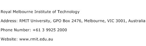 Royal Melbourne Institute of Technology Address Contact Number