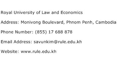 Royal University of Law and Economics Address Contact Number